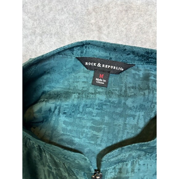 ROCK & REPUBLIC Womens‎ Size Medium Emerald Green Zip Long Sleeve 80s Retro - Picture 8 of 13